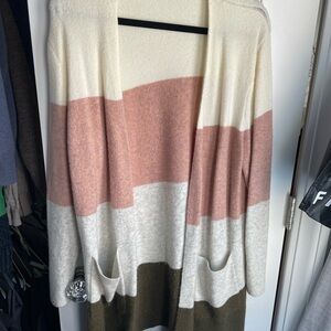 Madewell Cream and Pink Knit Cardigan Sweater